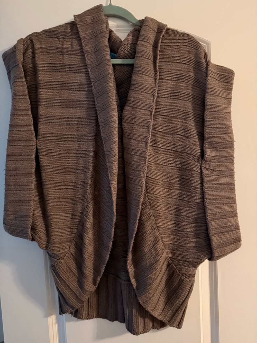 Alice + Olivia Taupe Ribbed Knit Hooded Cardigan